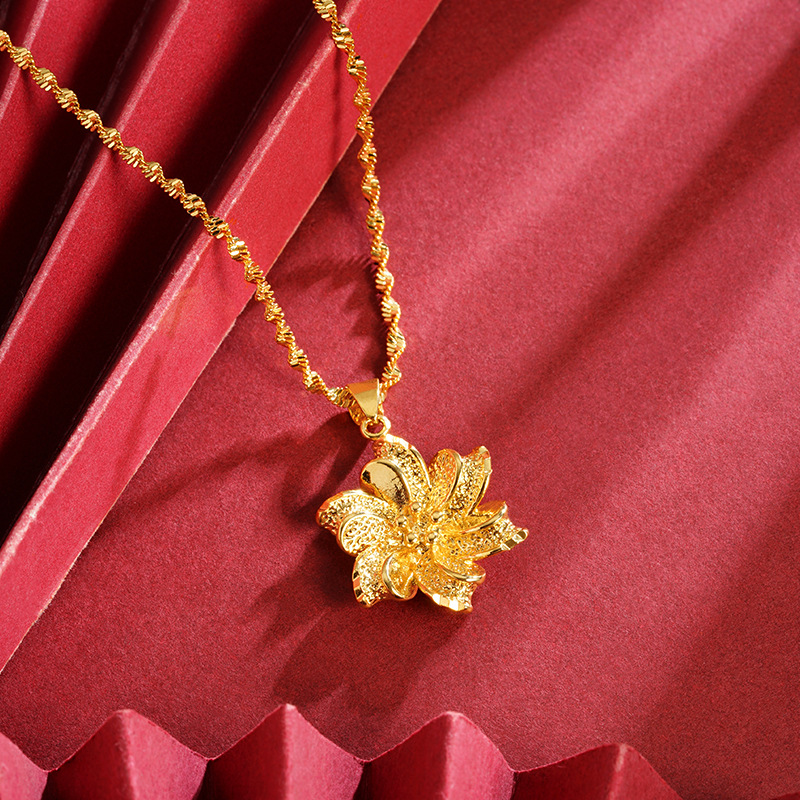 Ley antigua de joyería colgante de flor de seis pétalos de oro de arena vietnamita, todo fósforo, sensación de alta calidad, colgante que no se desvanece durante mucho tiempo, fábrica de suministro al por mayor