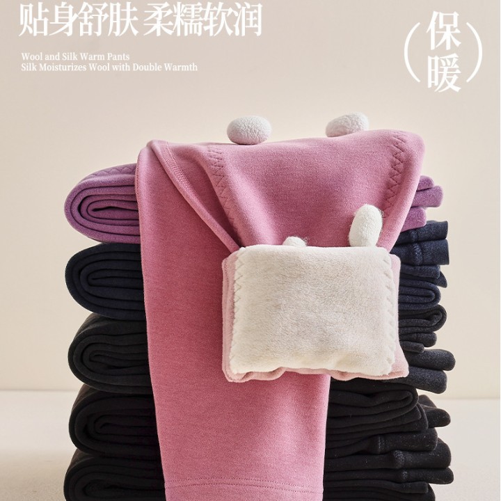 妃曼丝女士棉毛蚕丝打底保暖裤加绒加厚发热棉裤加长护膝德绒防寒