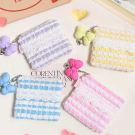 泡芙奶油风韩版化妆包蕾丝花边泡泡格云朵零钱包软fufu多功能包包