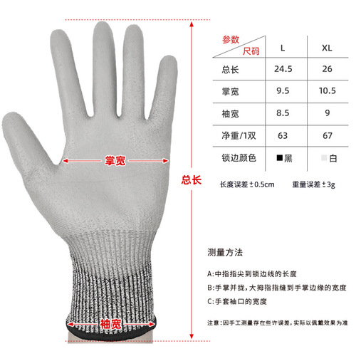 Construction site construction labor insurance wholesale gloves HPPE dipped in PU glue 5-level anti-cut mechanical repair anti-slip work gloves