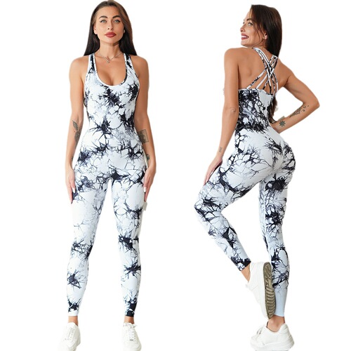 European and American all-in-one fitness sports suit for women autumn and winter breathable yoga clothes tight elastic sexy beautiful back jumpsuit