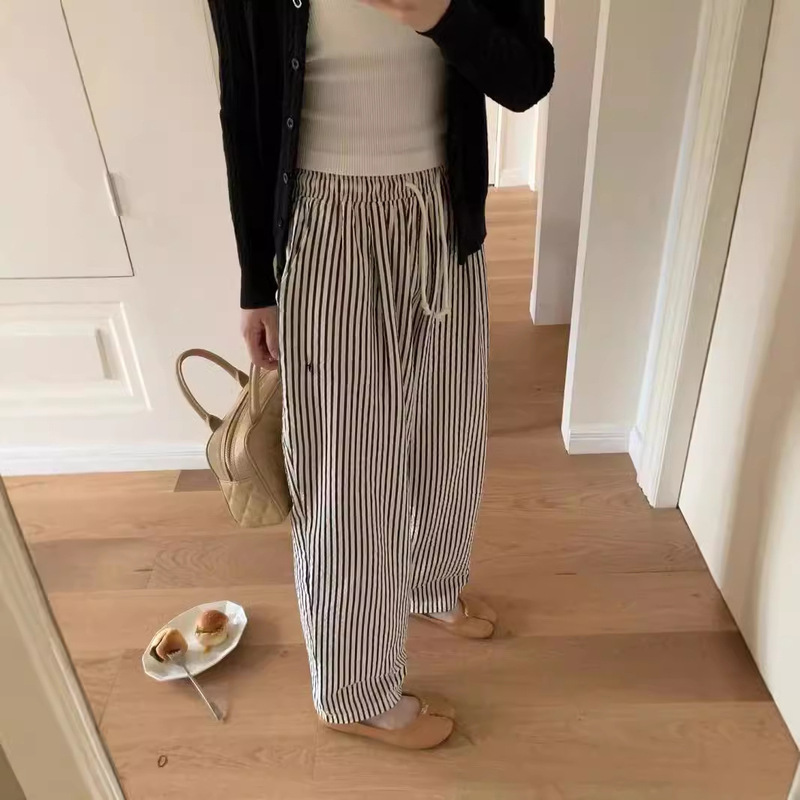 RL Spot High Version Ruff Straight Pants Stripesd Puff Pants Pony Logo Embroider Simple Lazy Wide Leg Pants