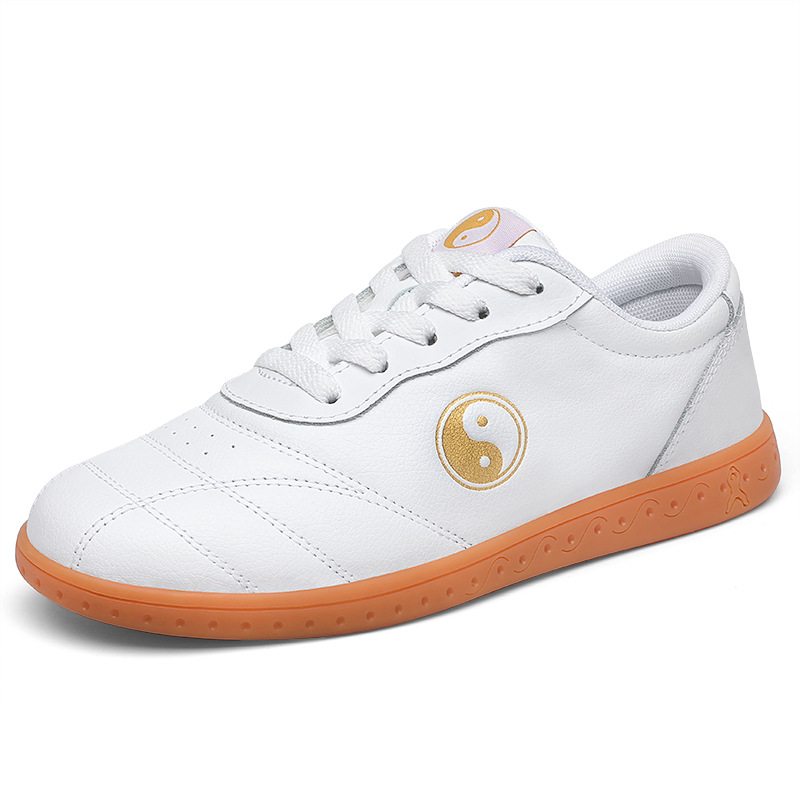 Zapatos de hombre antideslizantes de cuero blanco, zapatos de Tai Chi, piel de vaca suave, suela de tendón, zapatos de entrenamiento de Tai Chi de artes marciales de primavera y otoño para mujer