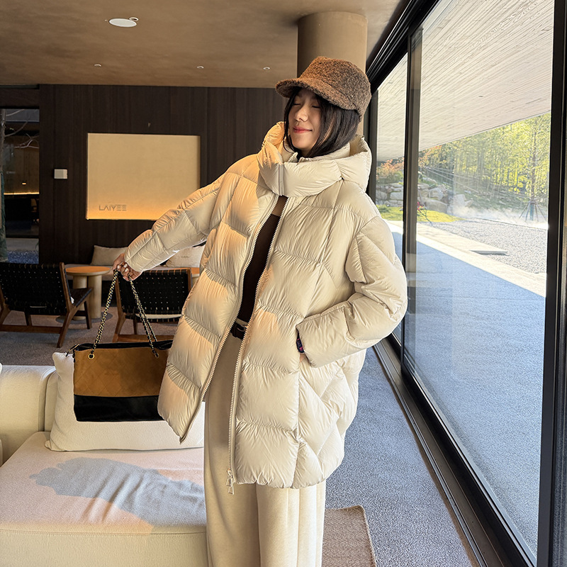 Fifty and Standing『Irish Snow』90% White Goose Down Traceable High-Quality Women's Mid-Length Hooded Down Jacket Fifty and Standing『Irish Snow』90% White Goose Down Traceable High-Quality Women's Mid-Length Hooded Down Jacket
