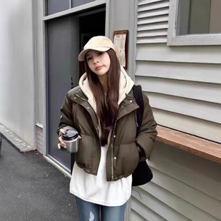 Korean style stitching hooded fake two-piece down cotton-padded jacket 2024 winter new loose small bread coat