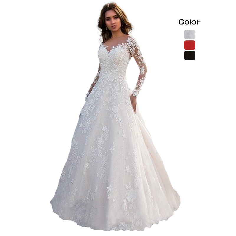 2025 Cross-Border Spring New European and American Women's Fashion Amazon Long-Sleeve Off-Shoulder Bridal Wedding Dress Gown Long Dress