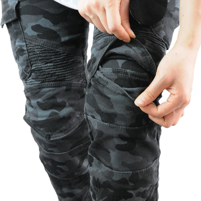 VOLERO Pantalones vaqueros de la motocicleta de carreras de motos de las mujeres pantalones de montar camuflaje estiramiento pantalones anti-caída equipo de protección estándar