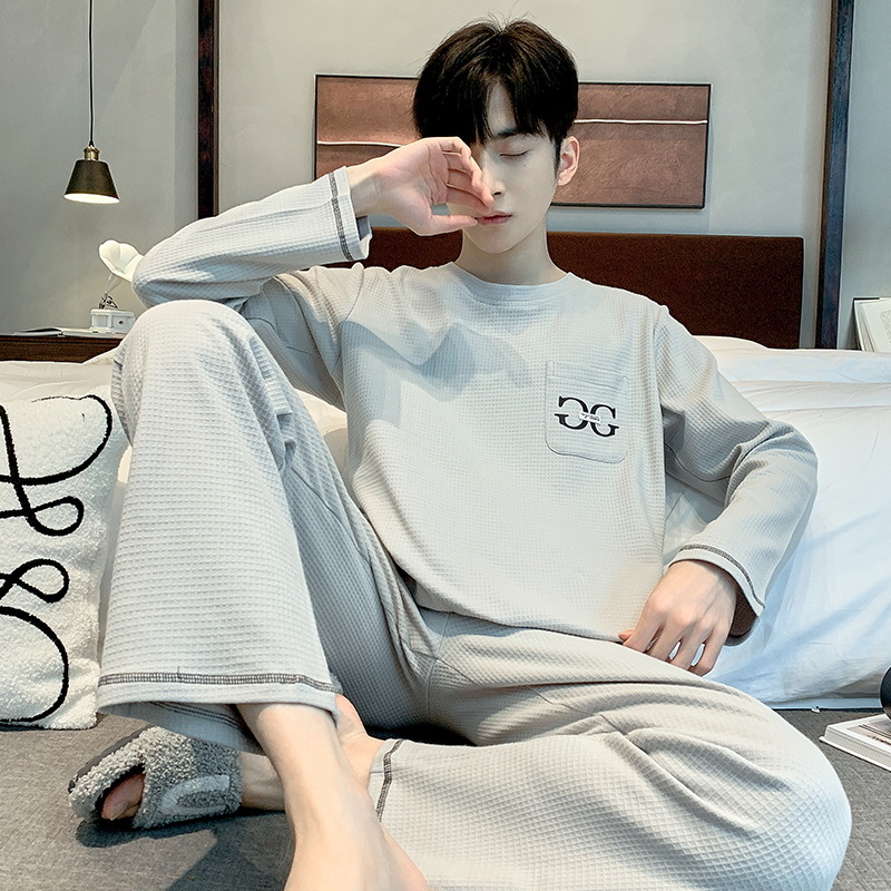 Pijamas de los hombres primavera y otoño manga larga casual simple juventud más tamaño estilo coreano vestir prendas exteriores suéter homewear traje