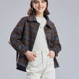 2022秋冬新款纯羊毛双面毛呢大衣女高端格子小个子时尚小香风手缝