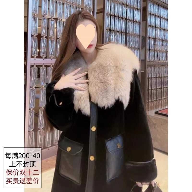 New 2025 Women's One-Piece Motorcycle Medium-Length Jacket with Faux Fur Collar and Faux Wool Winter Jacket