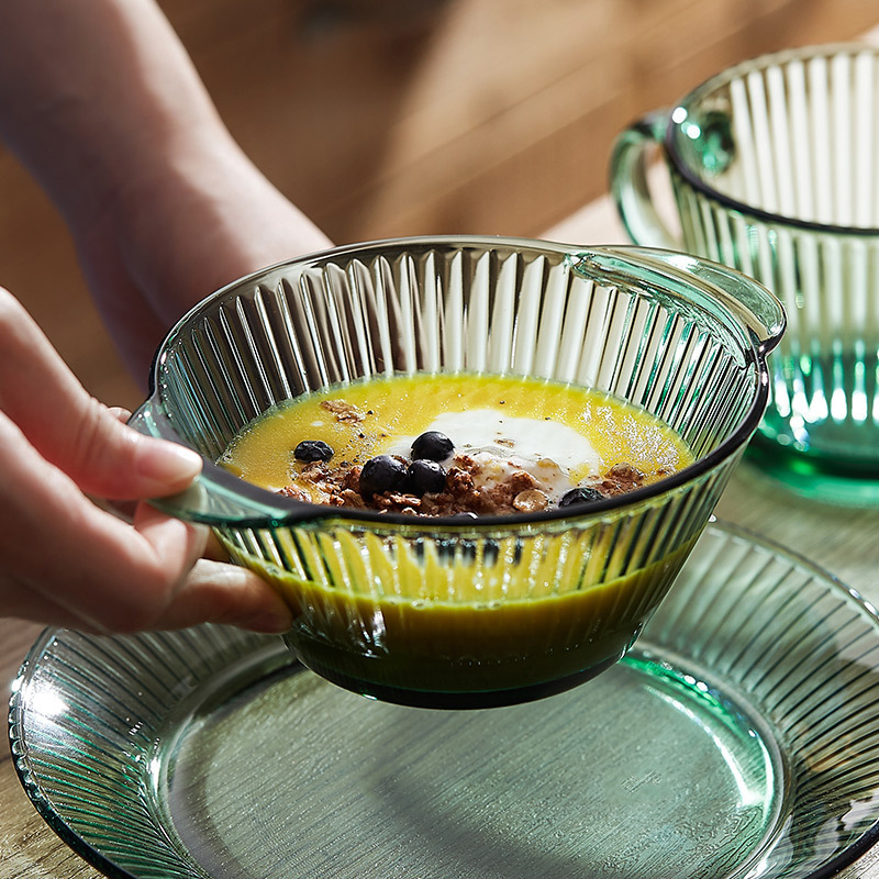 Factory Vertical Pattern Glass Tableware suit Bowl Household Creative High Temperature Resistant Plate Dish Soup Bowl Fruit Salah Bowl