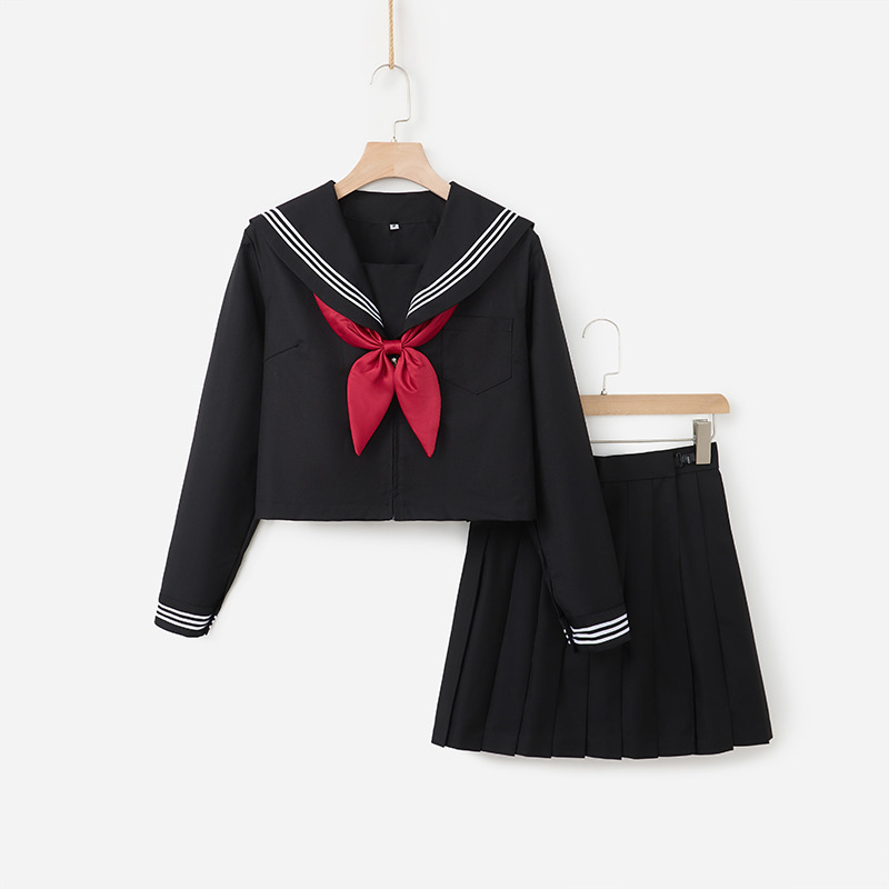 Manufacturer Direct Delivery Black Three-Piece Jk Uniform for Women, Japanese Traditional Basic Style Sailor Suit, Sweet Academy Style Short Skirt Set