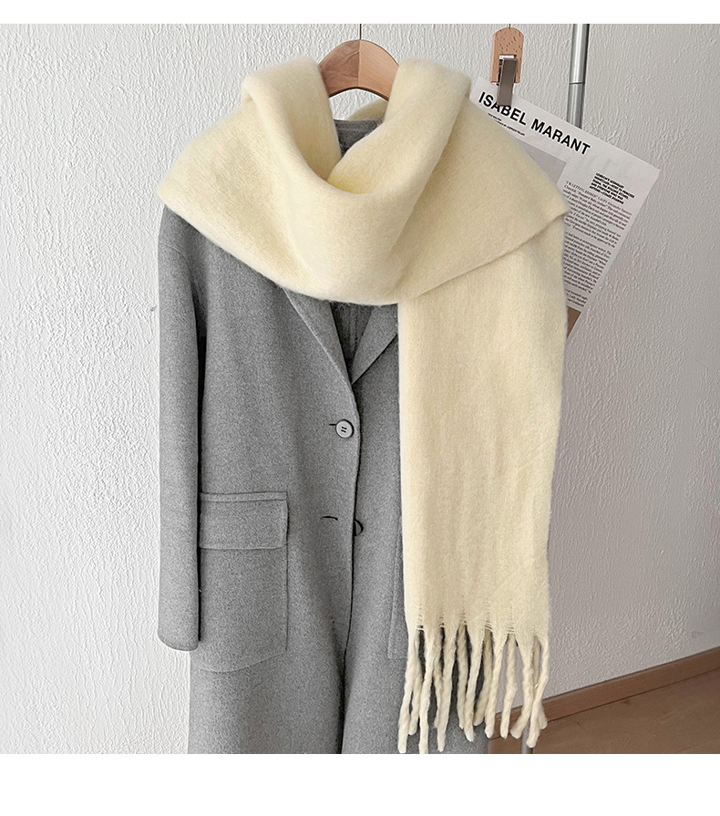 Solid color mohair with lazy style, soft fluffy solid color, big pull hair warm scarf for students and couples_voghion.com