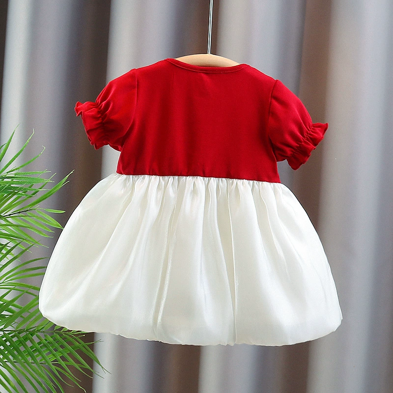  Summer children's short sleeve dress, girl's skirt with bow, with short sleeve