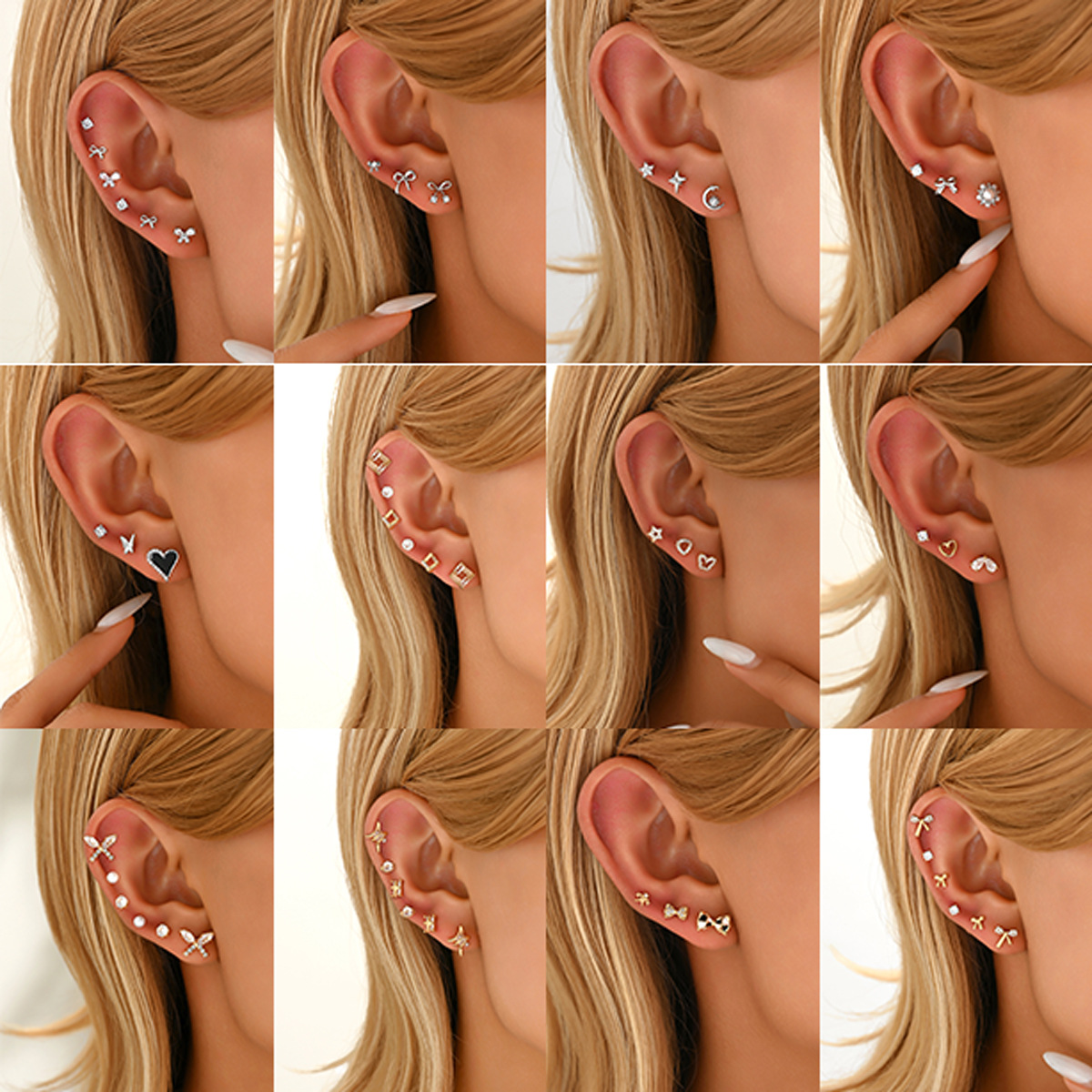 ins小清新韓版韓式女士耳環套裝個性蝴蝶結鑲嵌鋯石設計耳釘耳飾