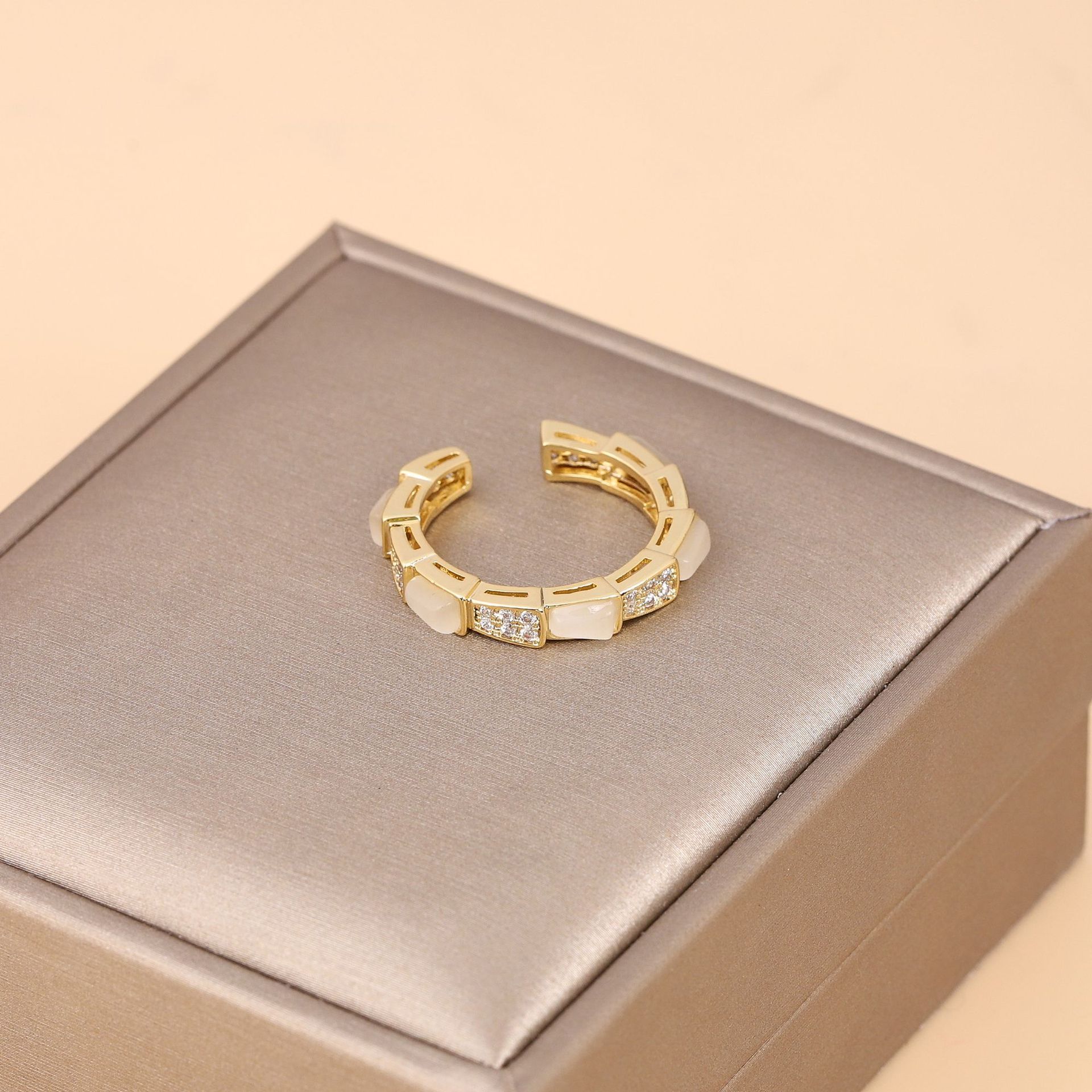 Fashion Geometric Copper Plating Inlay Zircon Open Ring 1 Piece