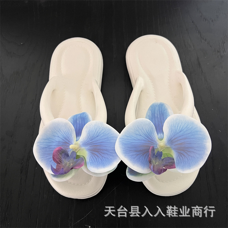 Chanclas de flores de bricolaje Yi Mengling el mismo estilo Phalaenopsis zapatos de playa para mujer pisando mierda sandalias y zapatillas casuales de verano