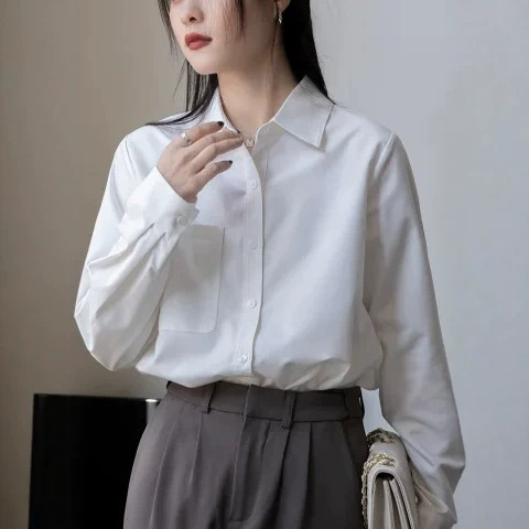 Afy-(Peach Skin Fabric + Pocketed Version) Jk Uniform Shirt, White, Suitable for Spring, Summer, Autumn, and Winter, Does Not Support Returns or Exchanges