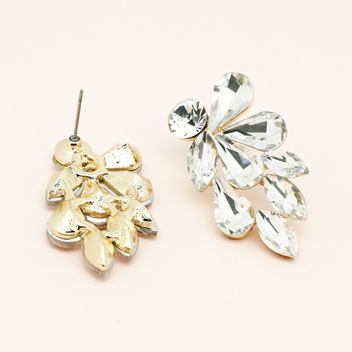 Cross-border new fashion color diamond series alloy inlaid glass diamond earrings for women, European and American retro exaggerated full diamond studs