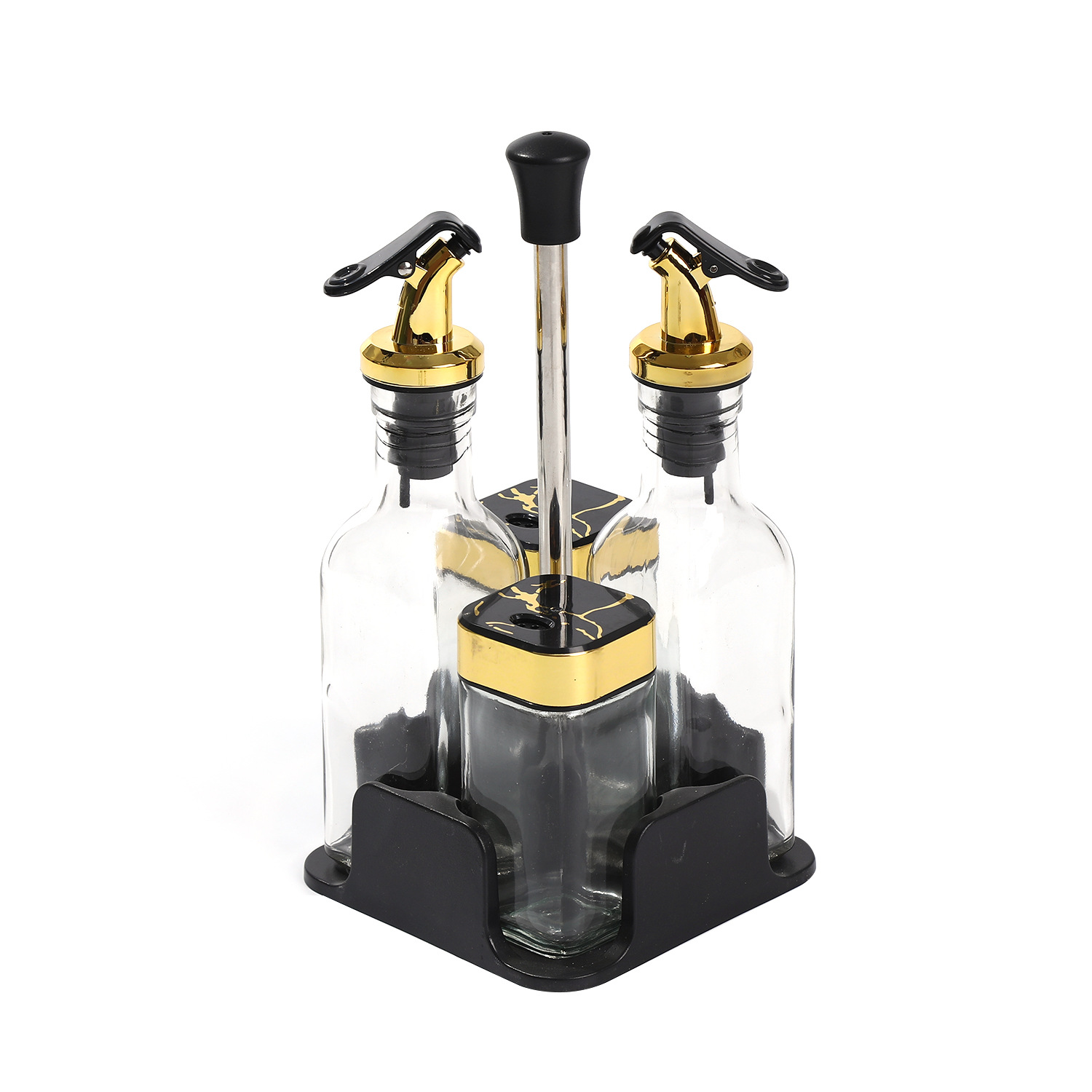 Olla de aceite de cocina juego de cuatro piezas para el hogar combinación de tanque de condimento de lujo ligero sellado a prueba de humedad botella de condimento de vidrio al por mayor