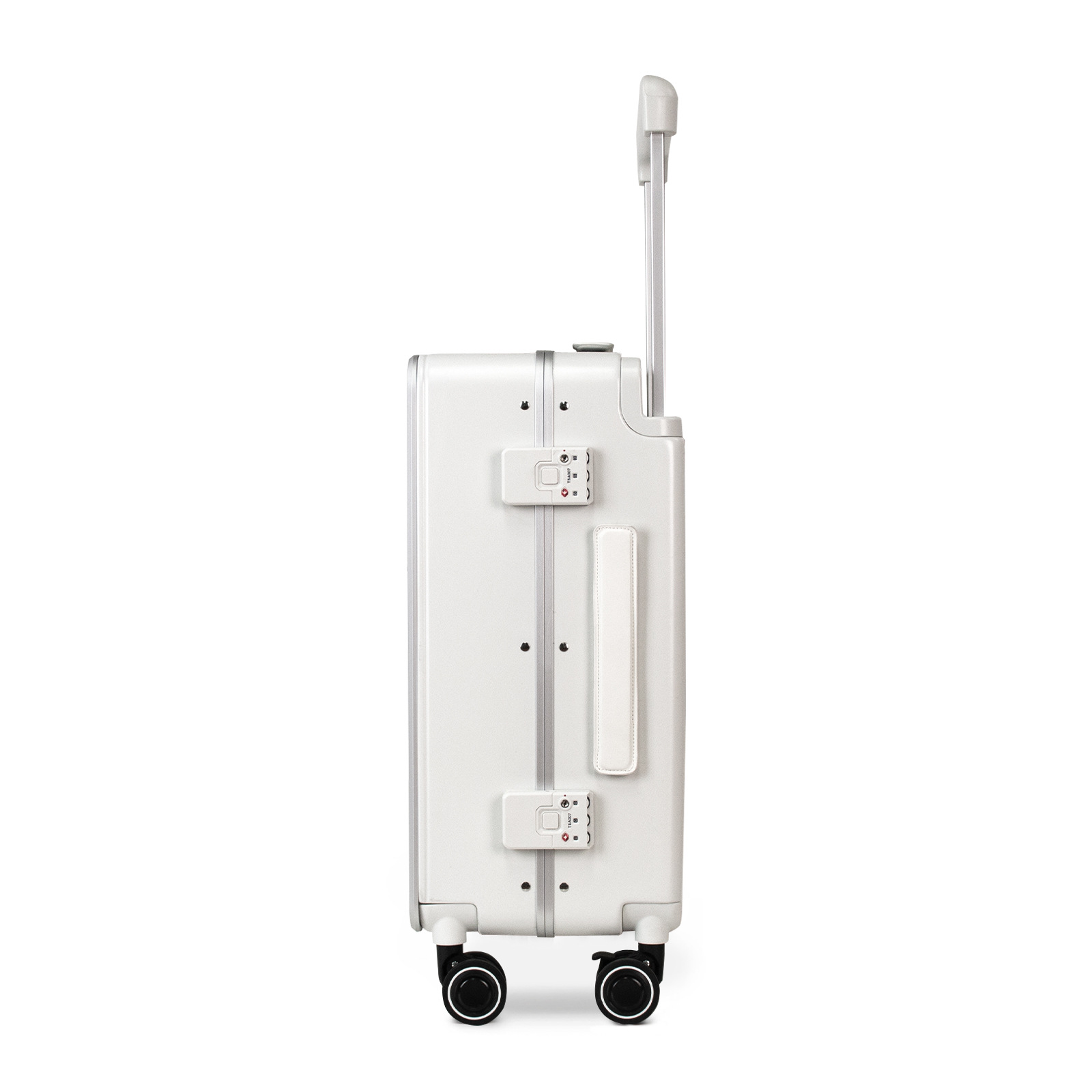 Vali nhựa PC khung nhôm 20 inch bánh xe xoay 360 độ móc treo tiện lợi — Tuyết trắng, Kem mơ, màu đen, màu sắc chi tiết 3