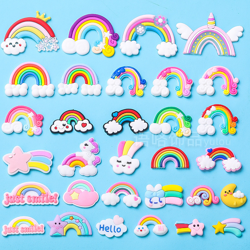 PVC cartoon soft rubber rainbow interior decoration accessories DIY phone case keychain hairpin hair clip clothing shoe patches
