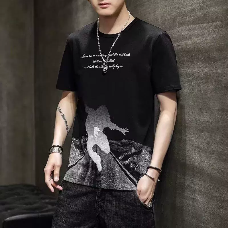 Лето ins прилив с короткими рукавами футболки мужской тренд свободная рубашка 2024 портовый ветер спортивный принт трансграничная одежда