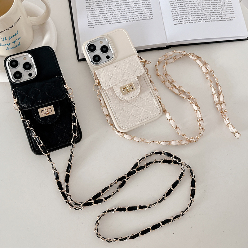 Iphone16Promax Crossbody Phone Case Is Suitable for Apple 17 Lock Buckle Wallet Card Holder 14 Pure Color Anti-Fall Silicone