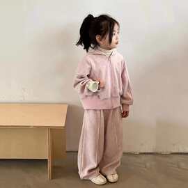 女童秋季时髦套装2026新款儿童女孩连帽拉链开衫卫衣运动裤两件套