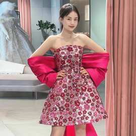抹胸晚礼服裙小个子新娘气质结婚宴会敬酒服短款绑带设计礼服婚礼