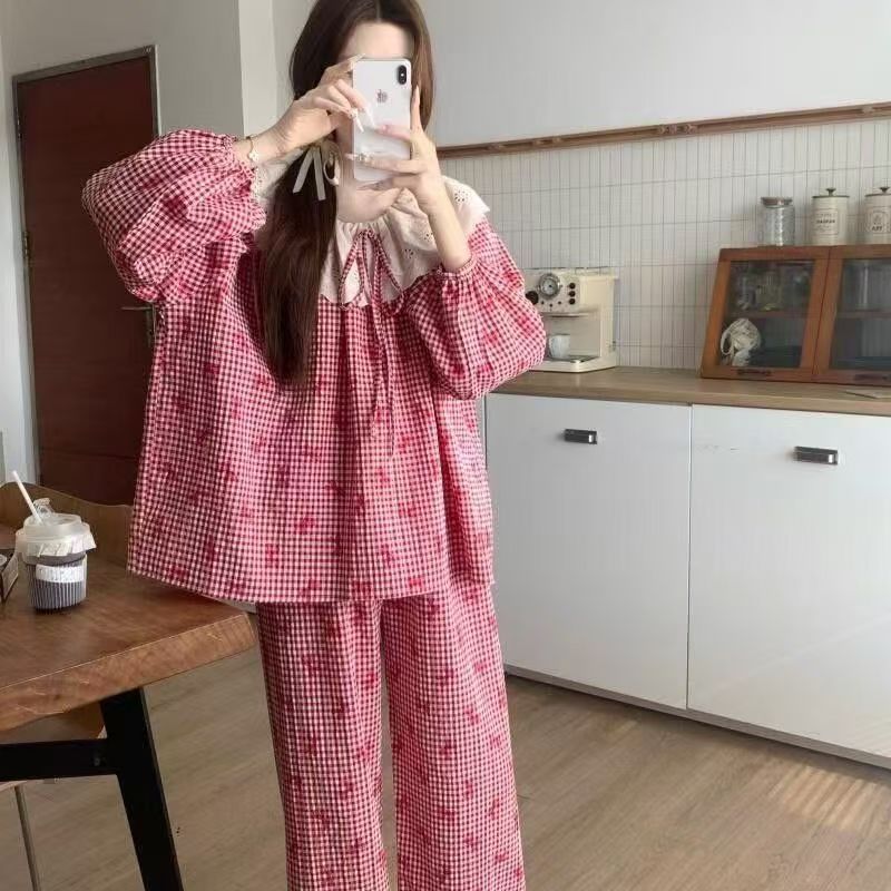 睡衣女春秋季韩版甜美蕾丝娃娃领居家服可外穿套装跨境外贸Amazon|undefined