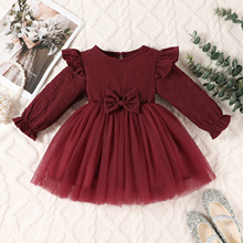 2025欧美婴幼儿女婴花朵印花面拼接网纱连衣裙 外贸童装连衣裙