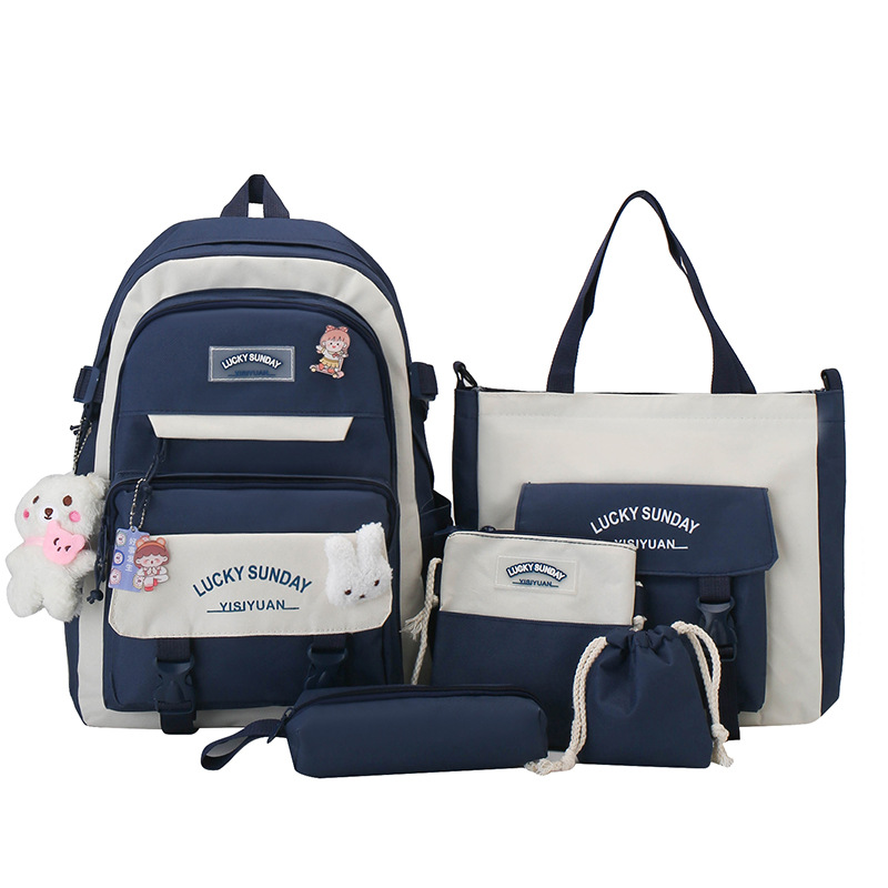 Cross-border explosions primary school bag female large-capacity high school student backpack new casual backpack five-piece wholesale