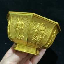 黄铜摆件家居客厅桌面铜器制品双鱼八方碗金属工艺品纯铜八宝金碗