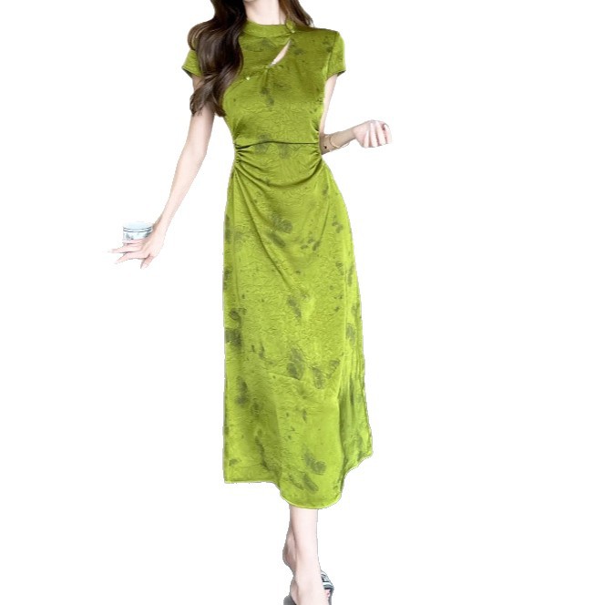 New Chinee-tyle Green For Women, 2026 Ummer High-end Retro Modified Cheongam Dre, National Tyle Elegant Long_ecoleips.com