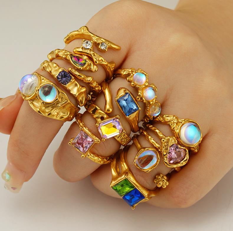 1 Piece Quantity Daily Occasion PVD Coated 18K Gold Plated Geometric 304 Stainless Steel Retro Waterproof Non Tarnish Open Rings