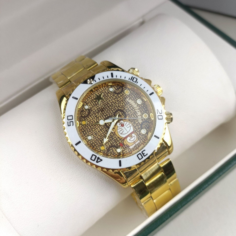 蓝胖子卡通人物男士手表防水男表钢带夜光日历石英表复古手表男表