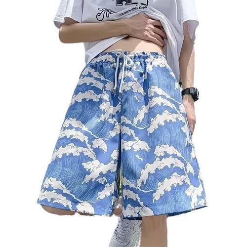 Hawaiian-style ice silk quick-drying five-pocket beach shorts for men, casual travel loose thin athletic underwear