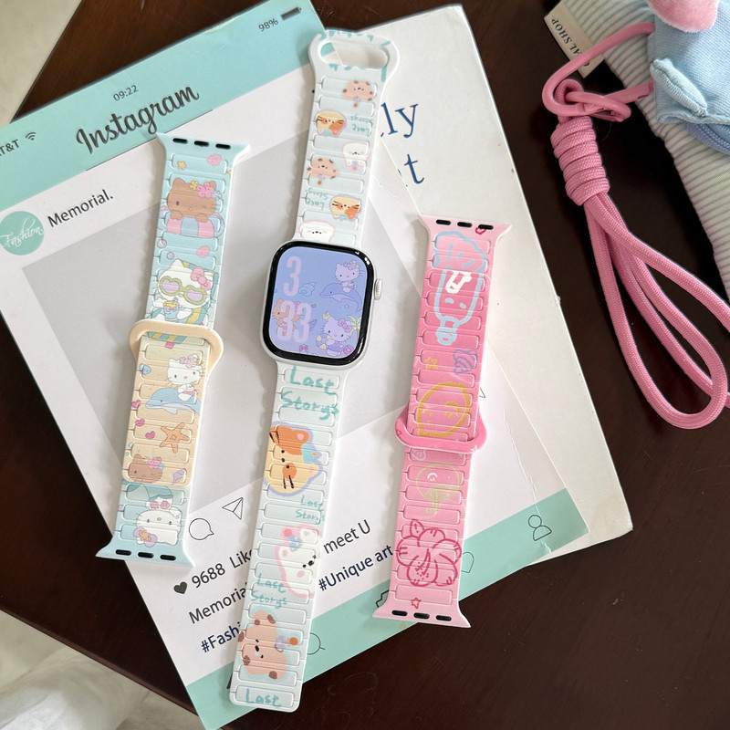 Suitable for Apple S11 Watch Strap, S10 Smart Watch, Iwatch9 Cartoon Print, S8 Magnetic Silicone Cute Wristband