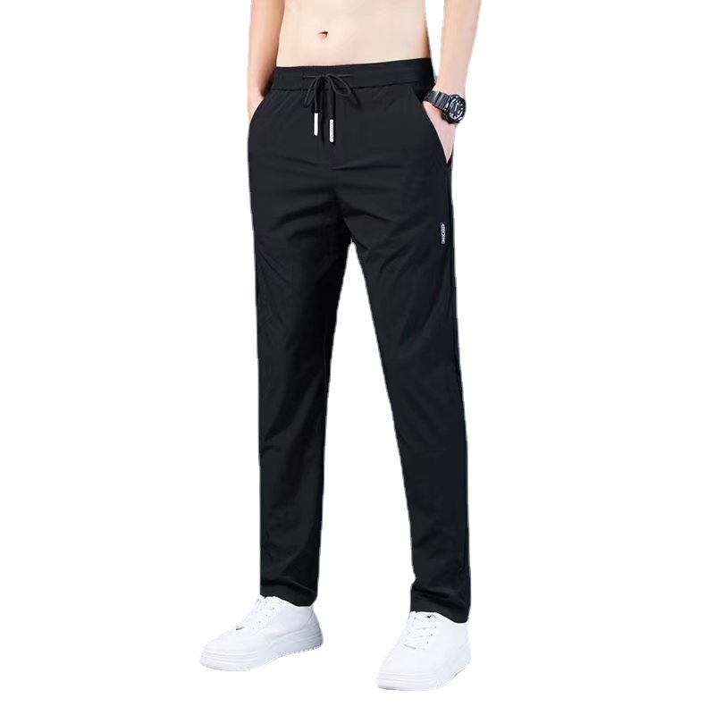 Pantalones de seda de hielo para hombres de verano delgados transpirables de aire acondicionado pantalones casuales rectos sueltos de los hombres más el tamaño de secado rápido Pantalones deportivos