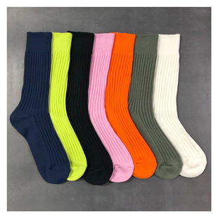 Trendy brand MANS autumn and winter solid color double needle thick line socks Yu Wenle with fluorescent green pure cotton socks men's and women's sports socks
