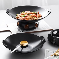 マットブラックセラミック両耳プレート家庭用食器プレートプライベートキッチン特別な食器キャンドル加熱オープンストーブ断熱食器