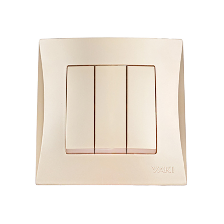 yaki暗装法式三开单控开关家用墙壁双联单极开关插座面板玫瑰金三