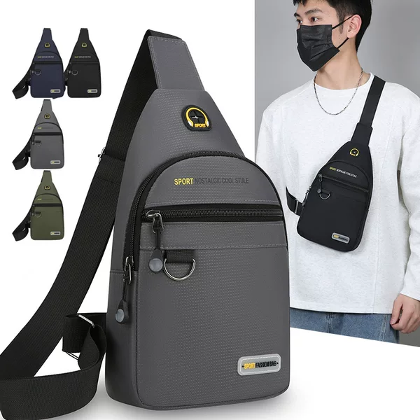 Cross-Border New Style Men's Crossbody Bag, Multi-Functional, Simple Commuter Shoulder Bag, Large Capacity, Multi-Layer Business Fashion Chest Bag
