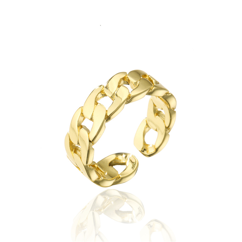 Offene Design Kubanische Ketten Form Geometrischer Ring Männer Und Frauen Gleicher Stil 18 Karat Echtes Gold Galvani Sierter Kupfers Chmuck Grenz Überschreitende Versorgung display picture 5