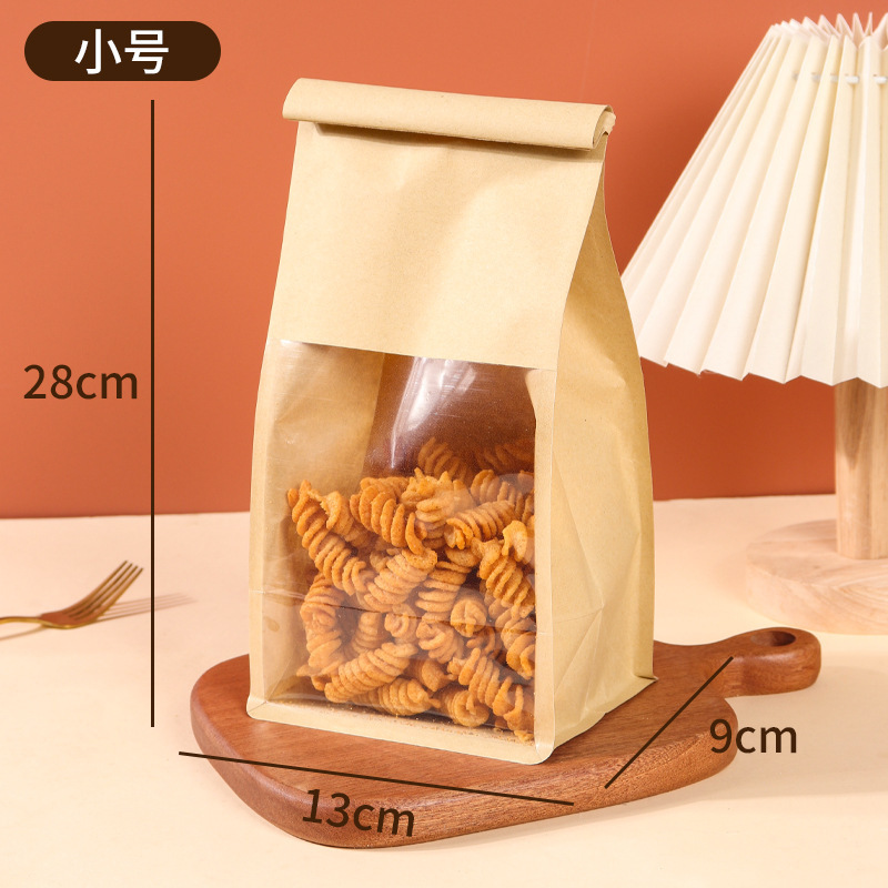 トーストパン包装袋透明窓付き白クラフト紙袋ペストリーベーカリー食品密封袋トーストパン|undefined