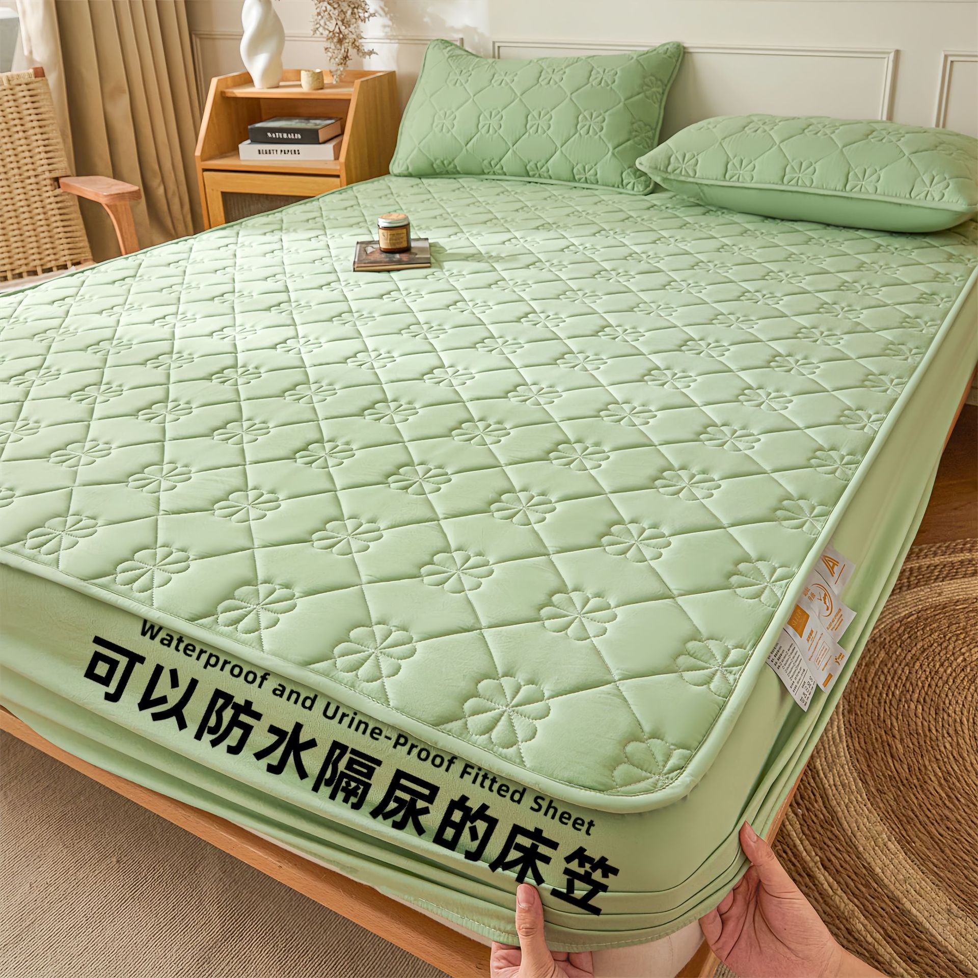 Todo incluido Cama de diafragma impermeable clase A Casa de algodón puro grado madre y bebé dormir desnudo máscara de cama de algodón antibacteriano cubierta de colchón una sola pieza