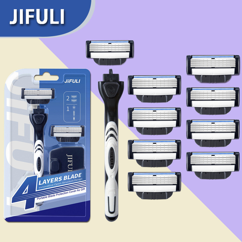 Jifuli's New 4-Layer Blade Razor for Men, Manual Razor with Replaceable Blades, Easy to Clean, in Stock
