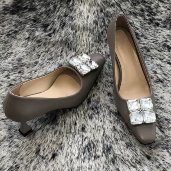 Xinhao Shoe Factory 2025 Ultrafine Leather Square Buckle Rhinestone Shallow Mouth Temperament All-match Banquet Fashion Work Single Shoes High Heels Xinhao Shoe Factory 2025 Ultrafine Leather Square Buckle Rhinestone Shallow Mouth Temperament All-match Banquet Fashion Work Single Shoes High Heels