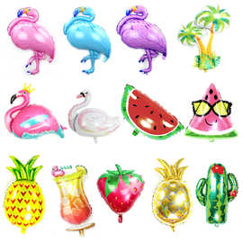 夏威夷主题气球火烈鸟造型菠萝西瓜铝膜气球水果生日婚庆气球批发